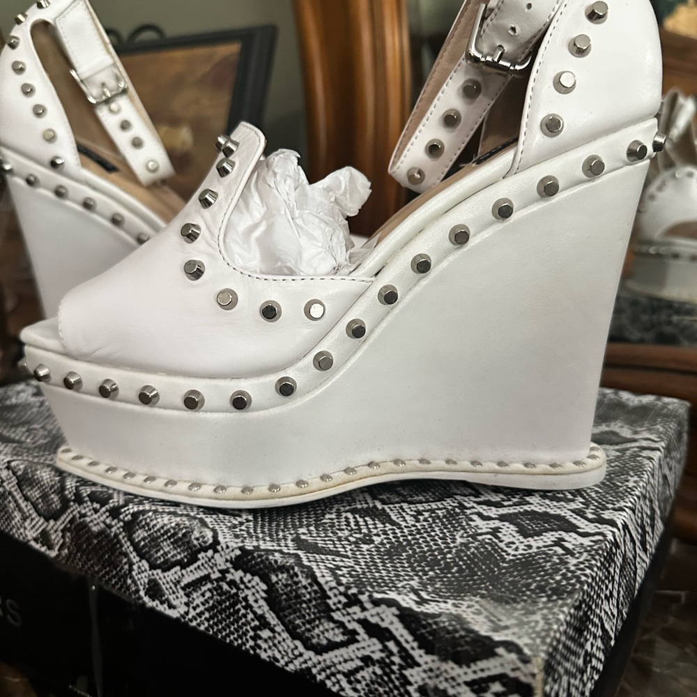 Bakers White Studded Wedge Sandals